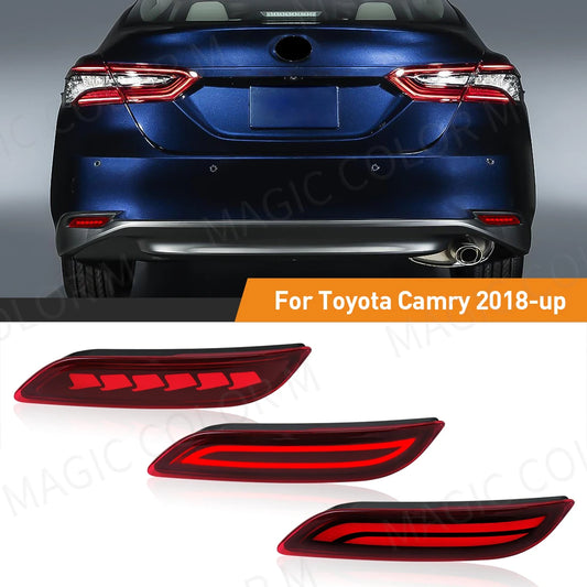 LED Bumper Reflector Lights For Toyota Camry 2018 - 2024 Dynamic Turn Signal Rear Fog Tail Brake Lamp